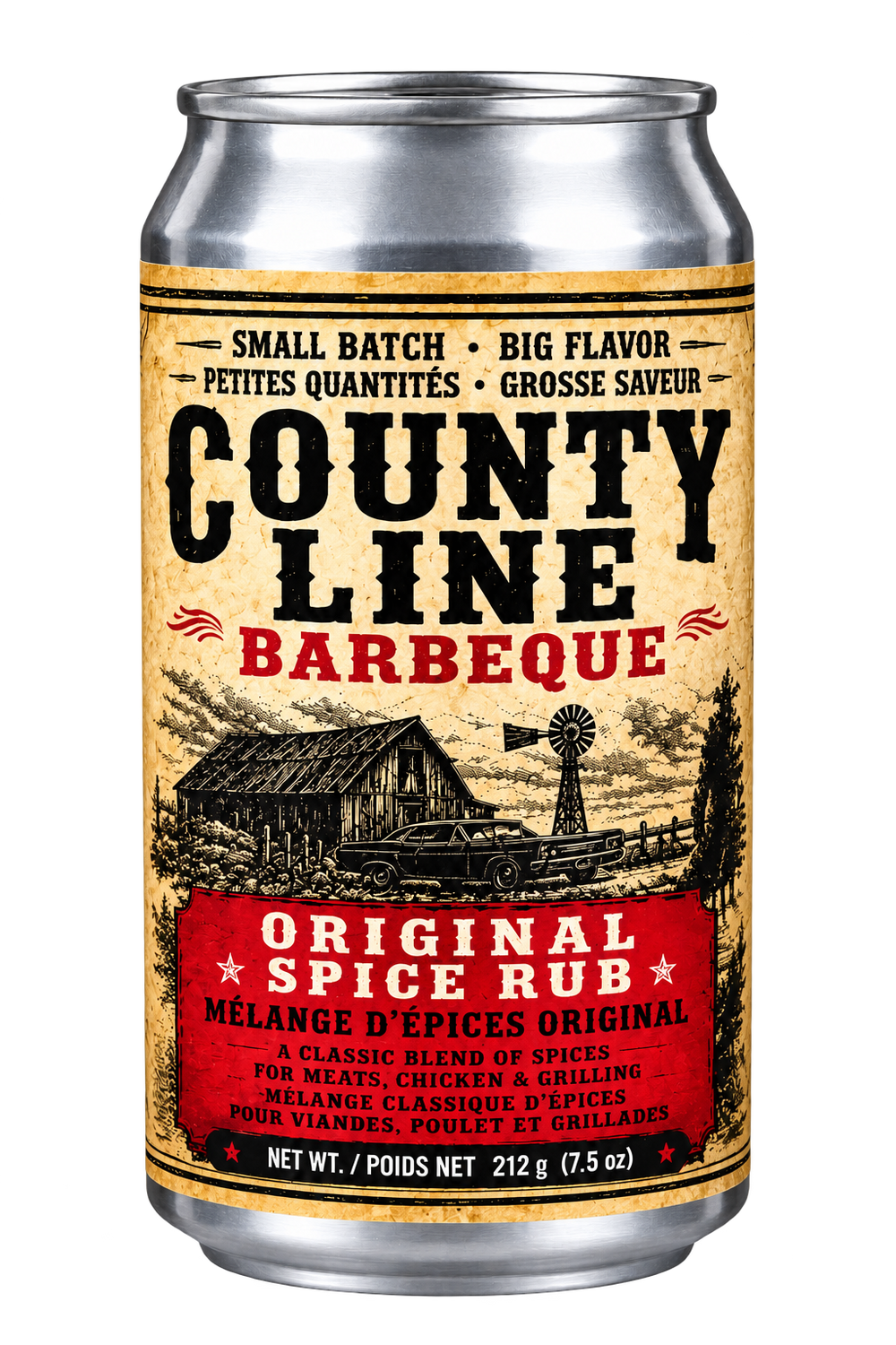 County Line Original Spice Rub in its signature beer can packaging